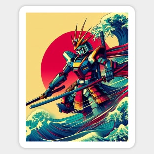 Japanese Robot Samurai on the great wave: 日本のロボット侍 Sticker